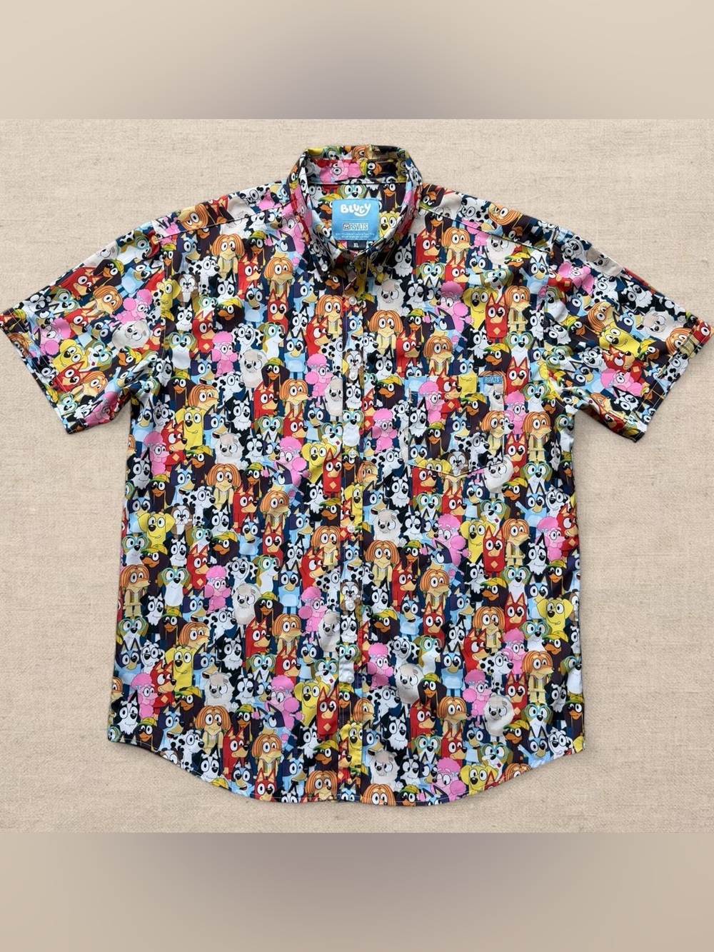 Rsvlts Bluey Primary Pals Shirt Button Up Kunuflex Short Sleeve AOP Men’s XL
